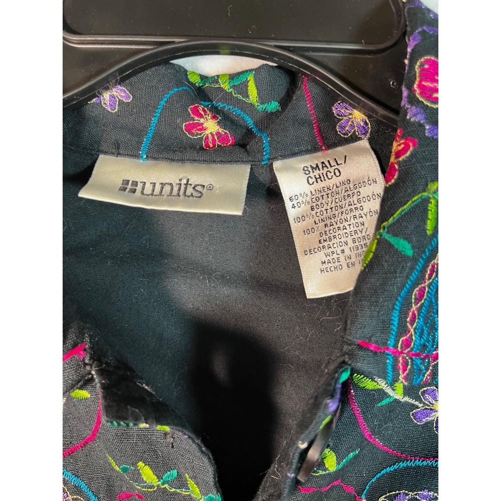 Units Petite SMALL Jacket Linen Blend Embroidered Floral Paisley Boho Festival - Picture 8 of 8